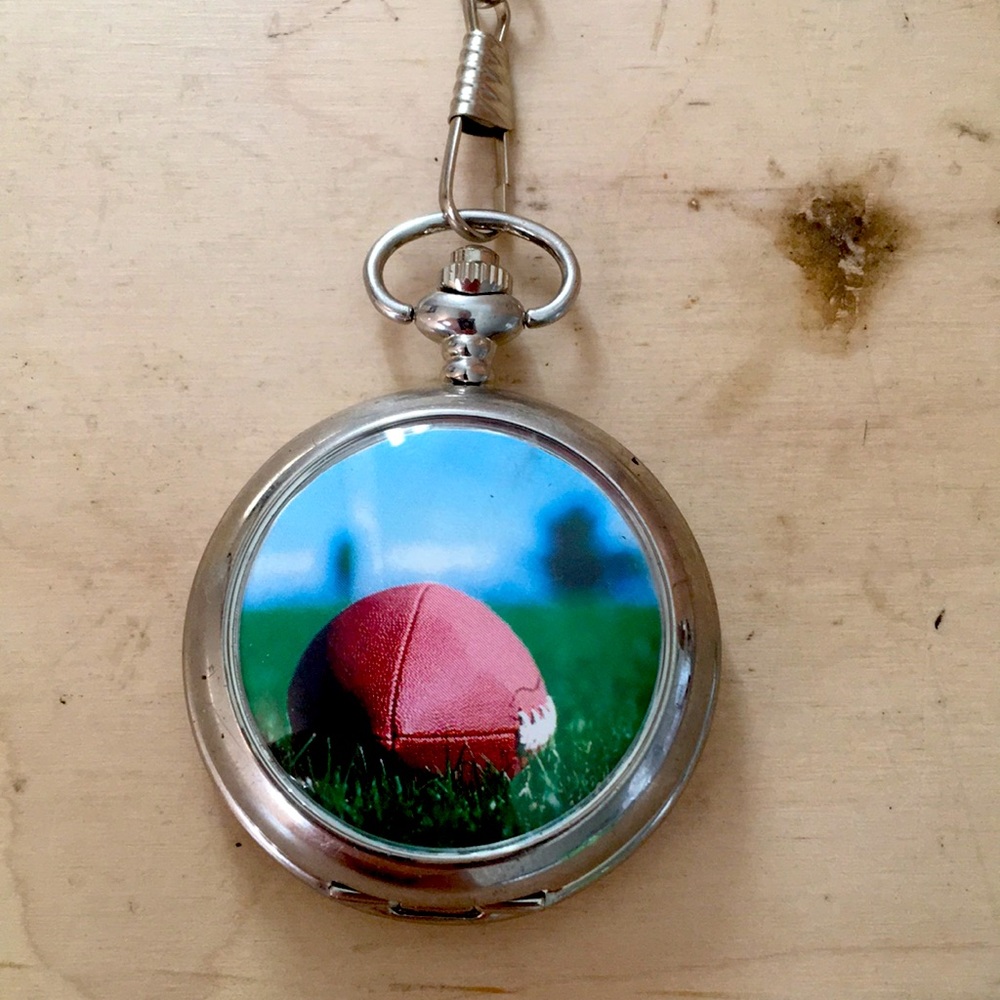 Football 🏈 on field stainless steel pocket watch